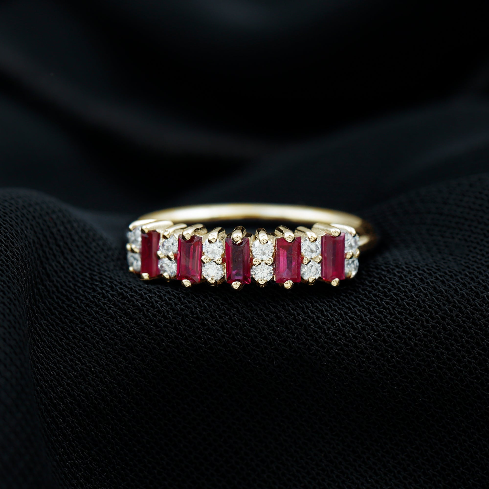 1.75 CT Created Ruby and Diamond Minimal Cluster Ring Lab Created Ruby - ( AAAA ) - Quality - Rosec Jewels