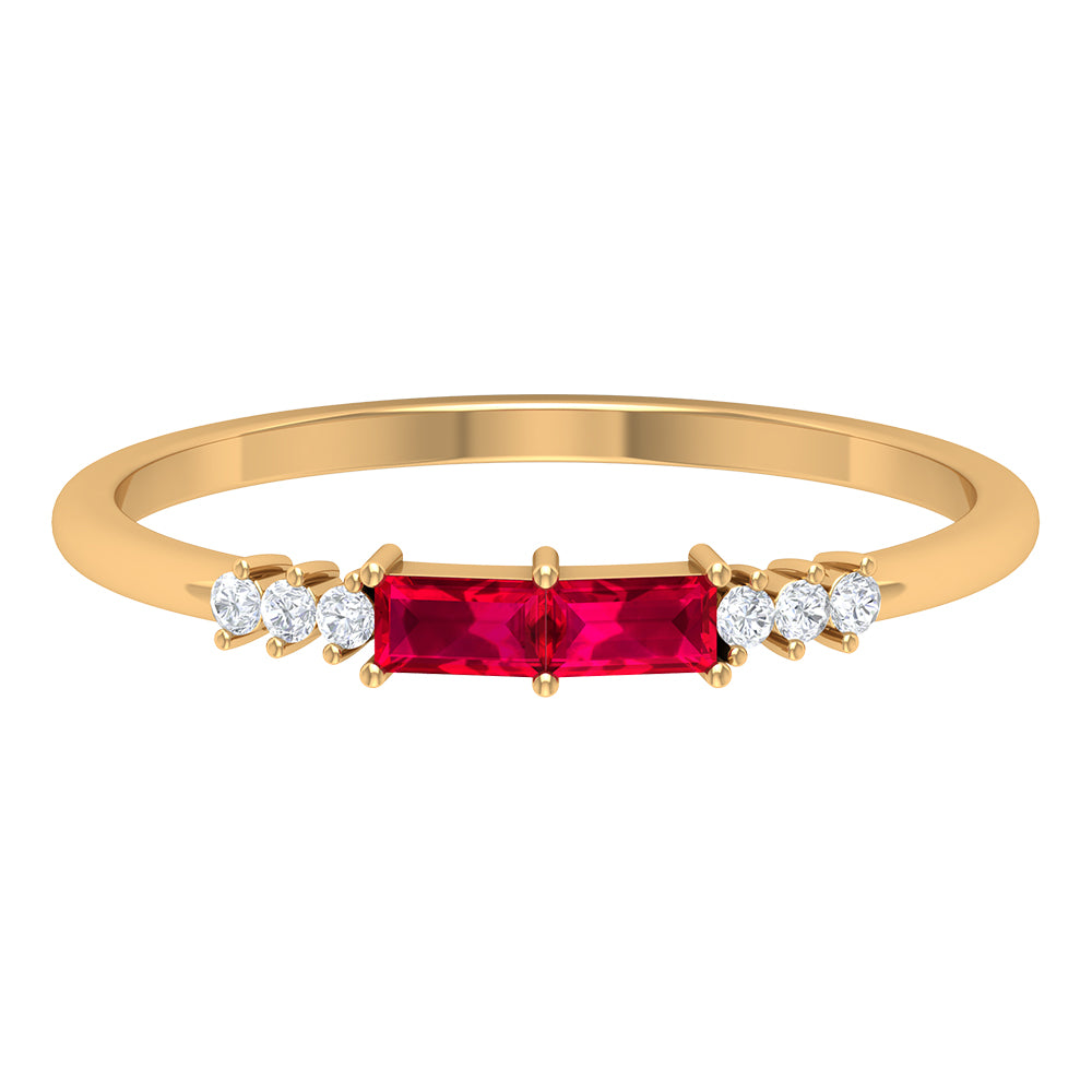 0.50 CT Baguette Shape Ruby Stackable Ring with Diamond Ruby - ( AAA ) - Quality - Rosec Jewels
