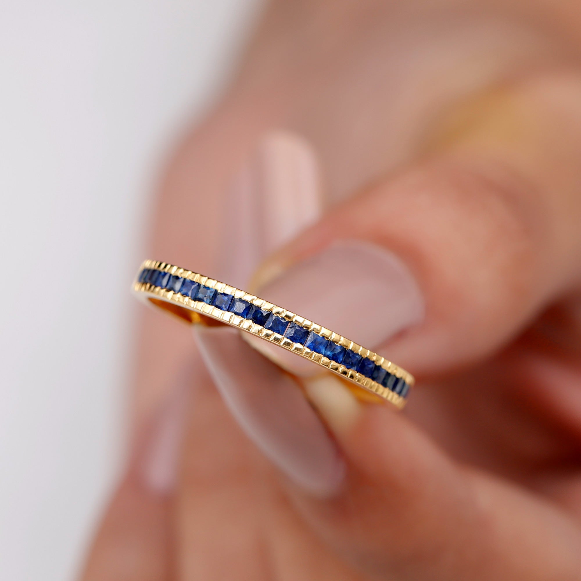 3/4 CT Blue Sapphire Half Eternity Band Ring in Channel Setting Blue Sapphire - ( AAA ) - Quality - Rosec Jewels