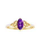 Marquise Cut Amethyst Solitaire Celtic Knot Ring with Diamond Side Stones Amethyst - ( AAA ) - Quality - Rosec Jewels