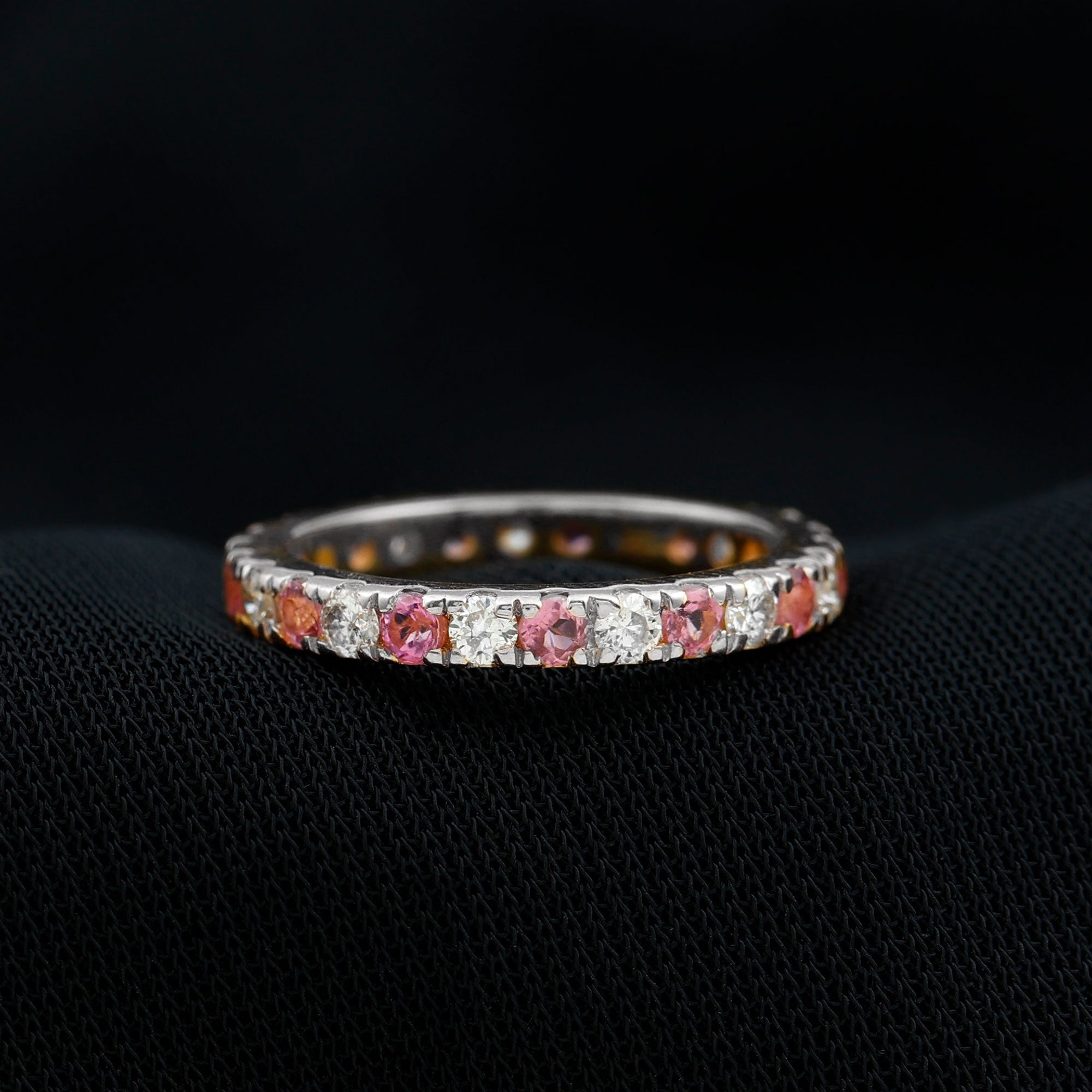 Pink Tourmaline and Diamond Stackable Ring Pink Tourmaline - ( AAA ) - Quality - Rosec Jewels