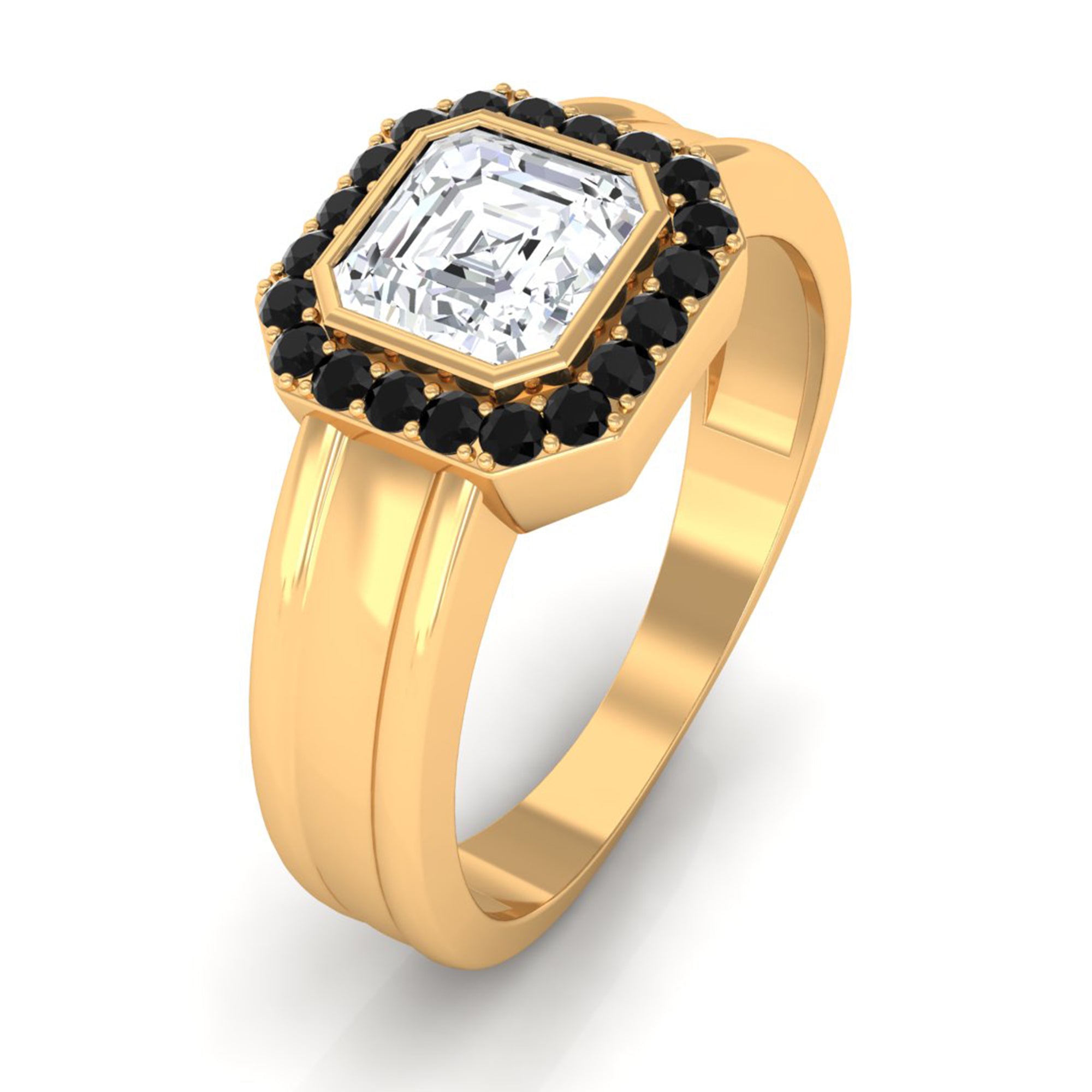6 MM Moissanite Engagement Ring with Black Diamond Black Diamond - ( AAA ) - Quality - Rosec Jewels