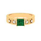 Princess Cut Lab Grown Emerald and Diamond Wedding Band Ring Lab Created Emerald - ( AAAA ) - Quality - Rosec Jewels