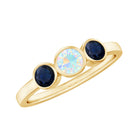 1 CT Minimal Ethiopian Opal and Blue Sapphire Three Stone Ring in Bezel Setting Ethiopian Opal - ( AAA ) - Quality - Rosec Jewels