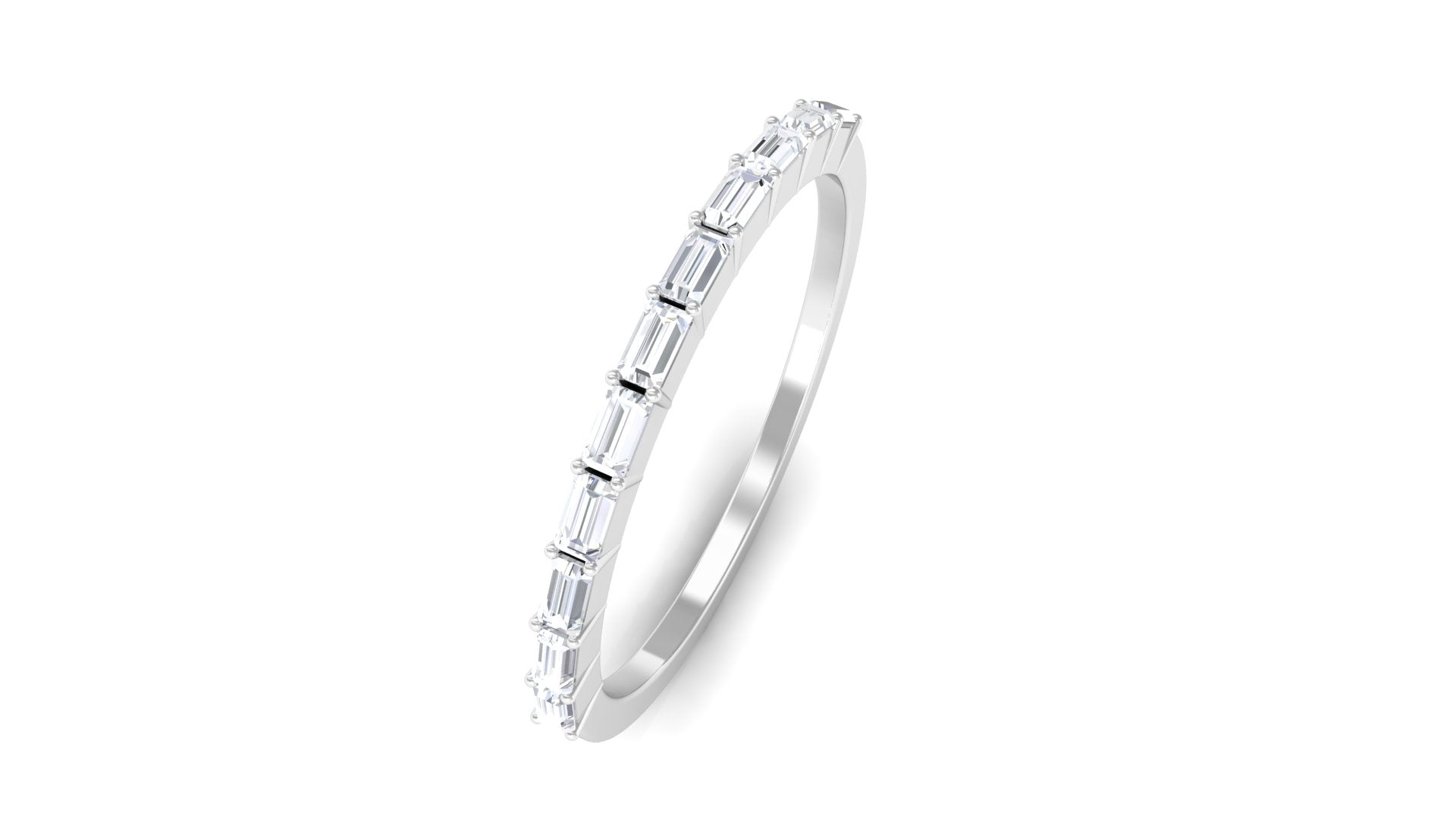 Baguette Shape Moissanite Half Eternity Stackable Ring Moissanite - ( D-VS1 ) - Color and Clarity - Rosec Jewels