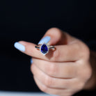 Pear Created Blue Sapphire Cocktail Halo Ring with Diamond Lab Created Blue Sapphire - ( AAAA ) - Quality - Rosec Jewels