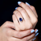 Pear Created Blue Sapphire Cocktail Halo Ring with Diamond Lab Created Blue Sapphire - ( AAAA ) - Quality - Rosec Jewels