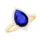 Pear Created Blue Sapphire Cocktail Halo Ring with Diamond Lab Created Blue Sapphire - ( AAAA ) - Quality - Rosec Jewels