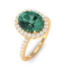 Oval Cut Created Green Sapphire and Diamond Halo Ring Lab Created Green Sapphire - ( AAAA ) - Quality - Rosec Jewels