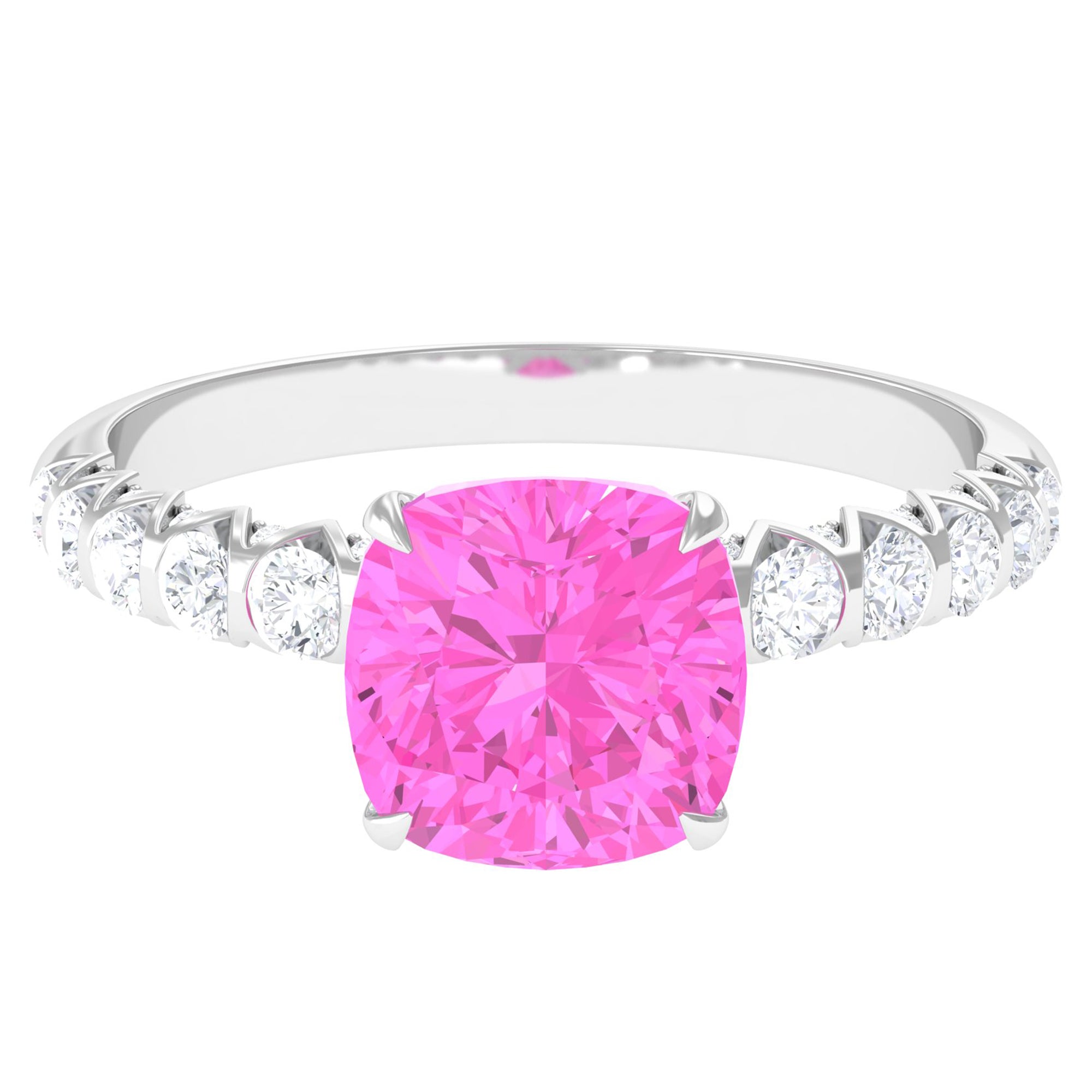 Created Pink Sapphire Engagement Ring with Diamond Lab Created Pink Sapphire - ( AAAA ) - Quality - Rosec Jewels