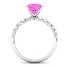 Created Pink Sapphire Engagement Ring with Diamond Lab Created Pink Sapphire - ( AAAA ) - Quality - Rosec Jewels