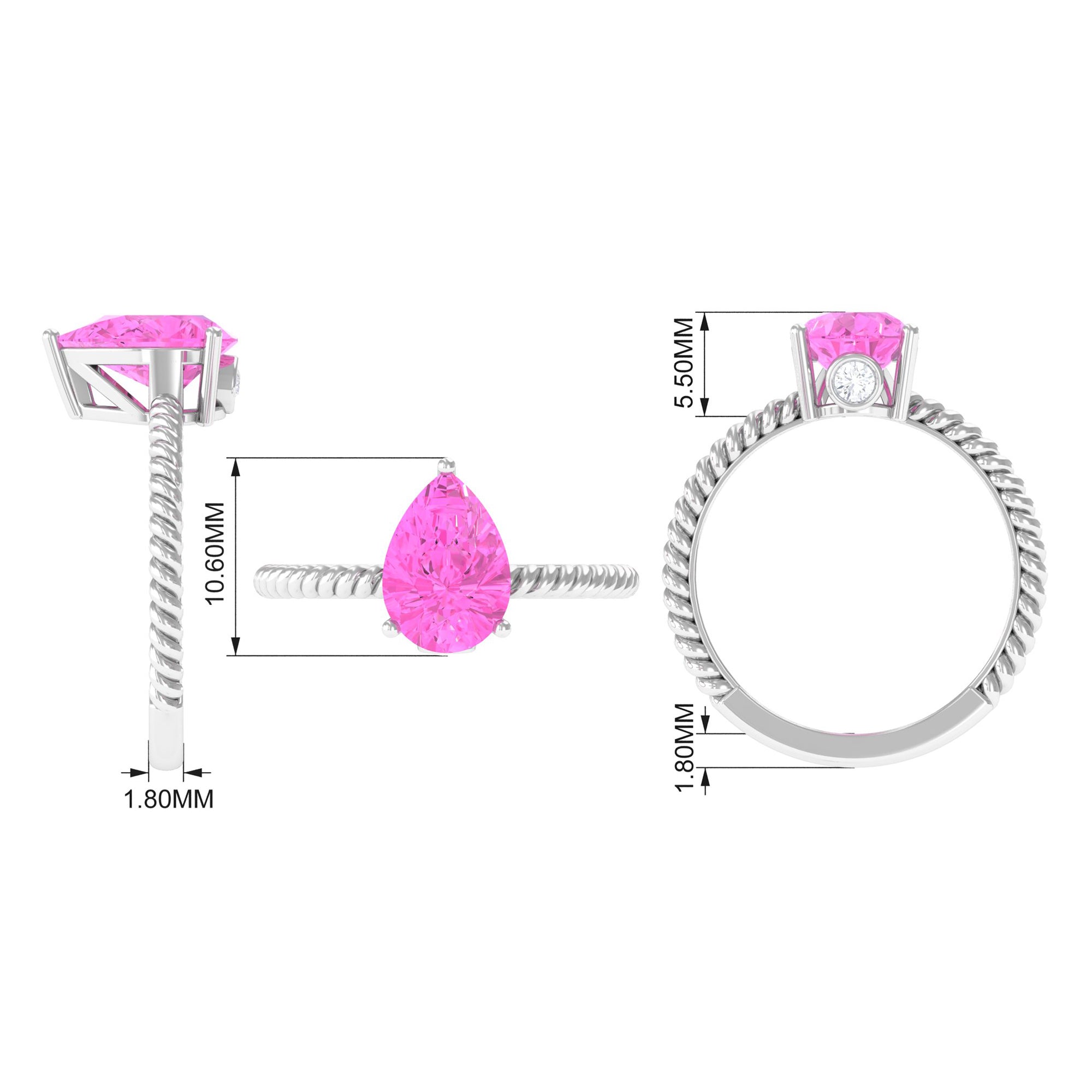 Pear Created Pink Sapphire Solitaire Engagement Ring Lab Created Pink Sapphire - ( AAAA ) - Quality - Rosec Jewels