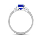 Oval Created Blue Sapphire Engagement Ring with Diamond Collar Lab Created Blue Sapphire - ( AAAA ) - Quality - Rosec Jewels