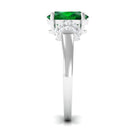 Oval Created Emerald Engagement Ring with Diamond Collar Lab Created Emerald - ( AAAA ) - Quality - Rosec Jewels