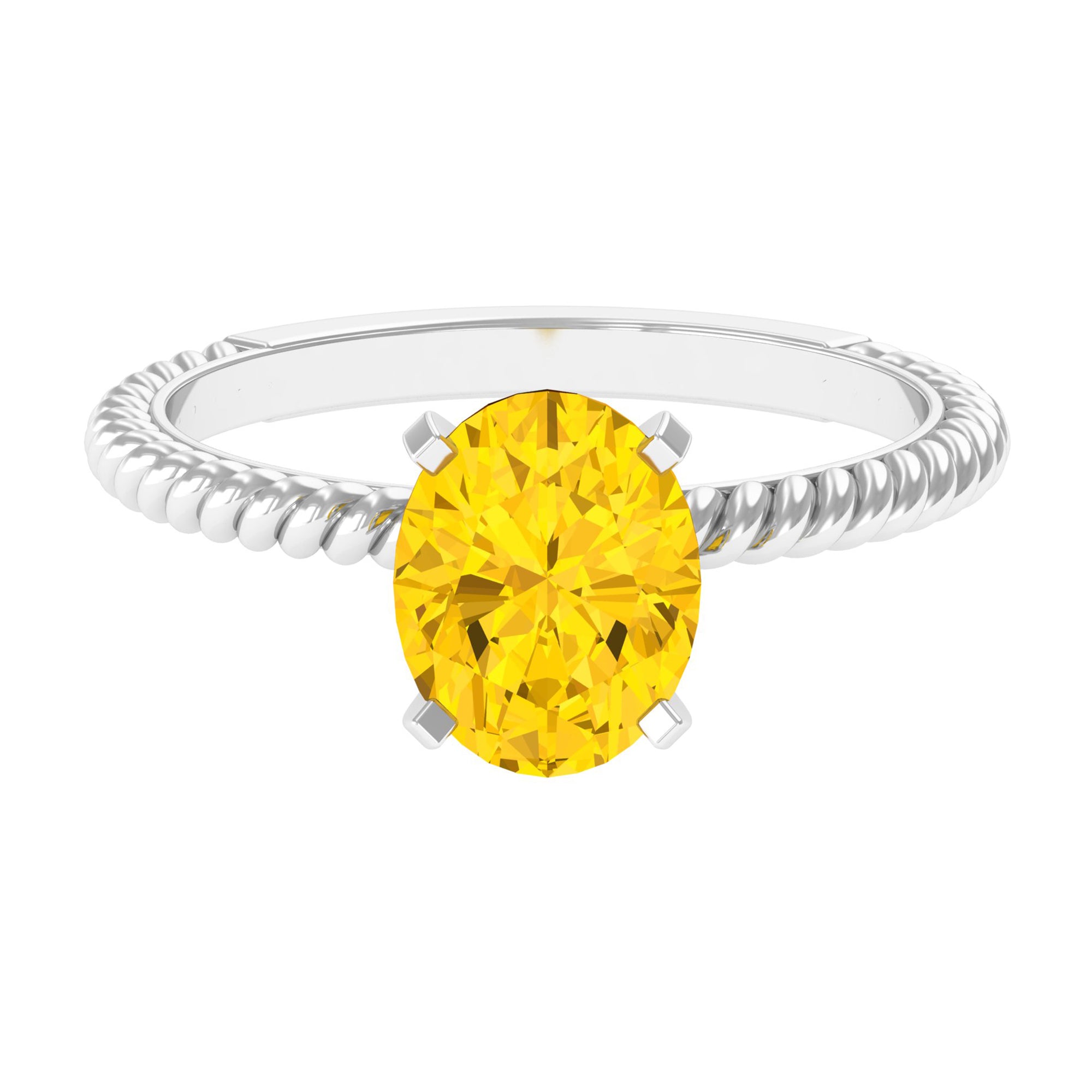 Oval Created Yellow Sapphire Solitaire Ring with Surprise Diamond Lab Created Yellow Sapphire - ( AAAA ) - Quality - Rosec Jewels