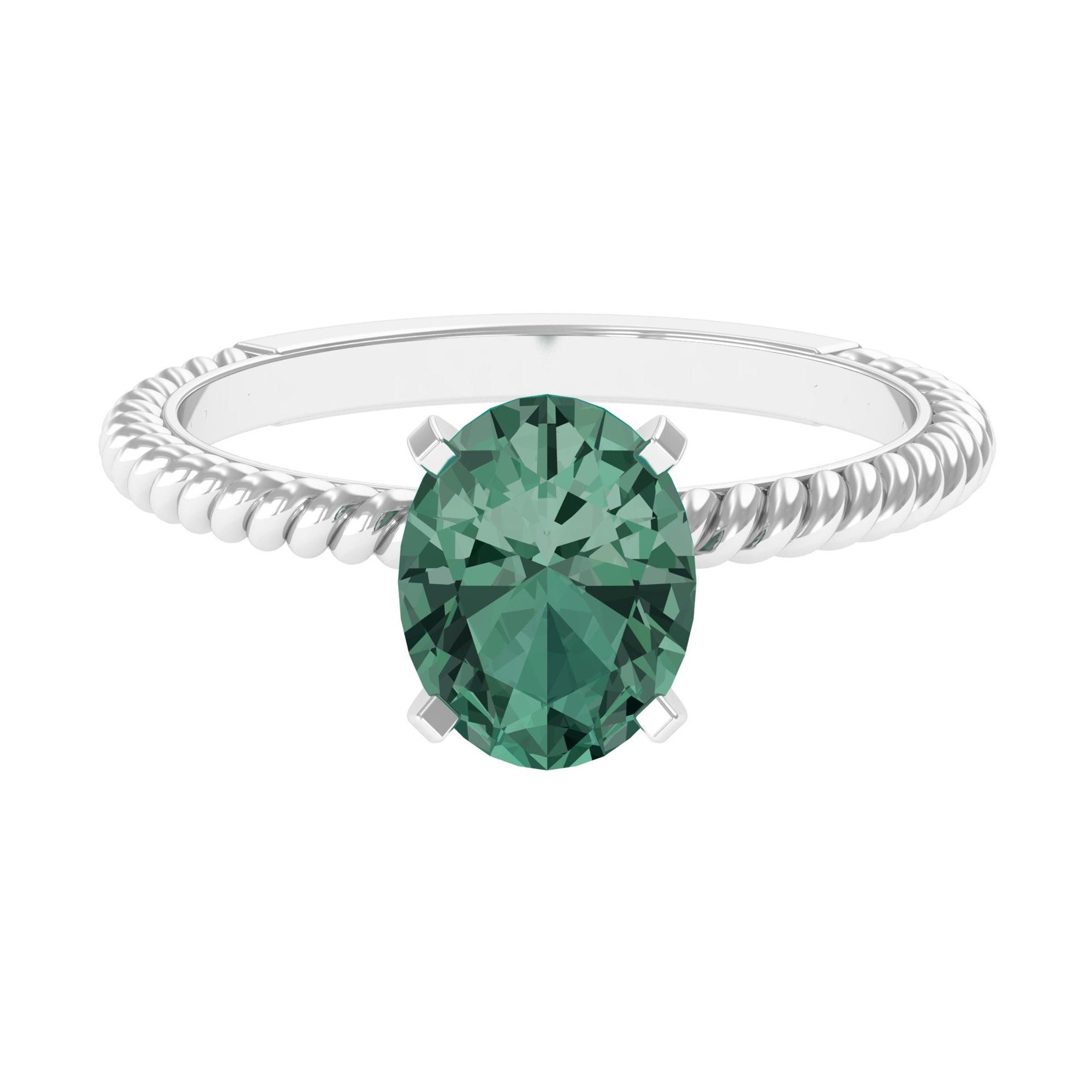 Oval Created Green Sapphire Solitaire Ring with Surprise Diamond Lab Created Green Sapphire - ( AAAA ) - Quality - Rosec Jewels