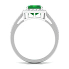 Big Octagon Cut Created Emerald Halo Engagement Ring with Diamond Lab Created Emerald - ( AAAA ) - Quality - Rosec Jewels