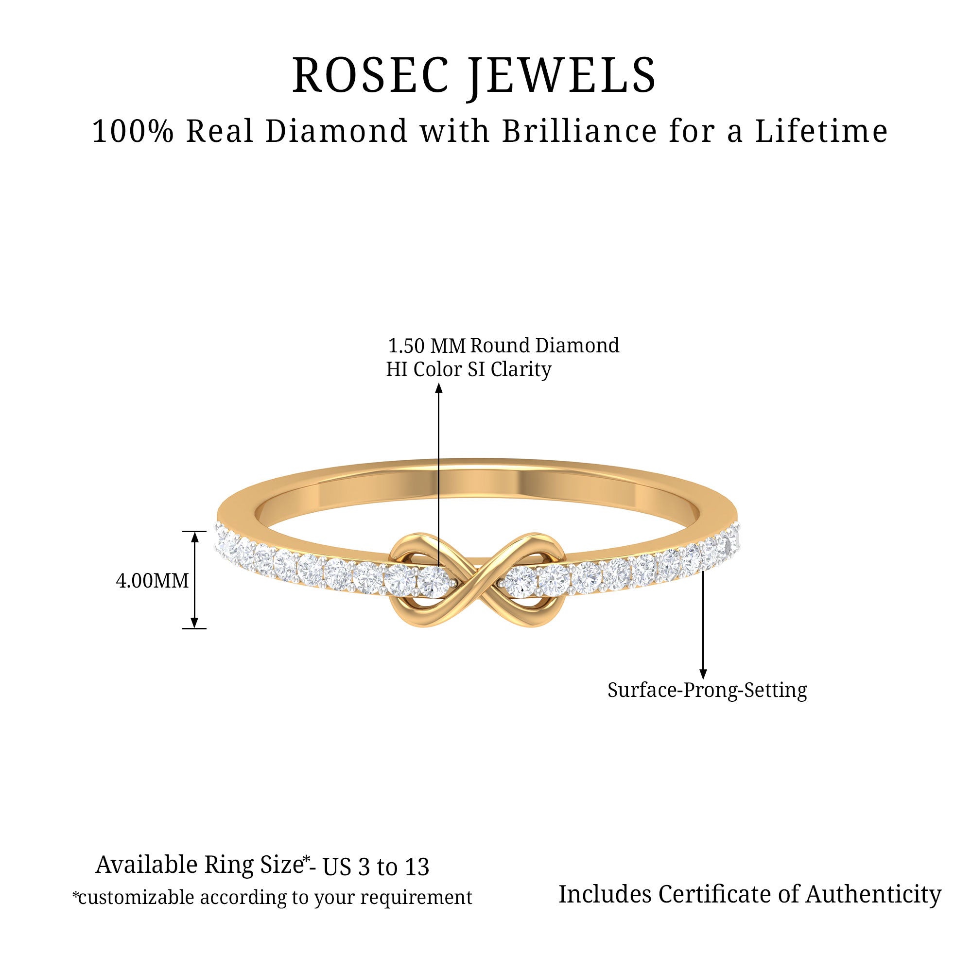 Simple Diamond Infinity Promise Ring Diamond - ( HI-SI ) - Color and Clarity - Rosec Jewels