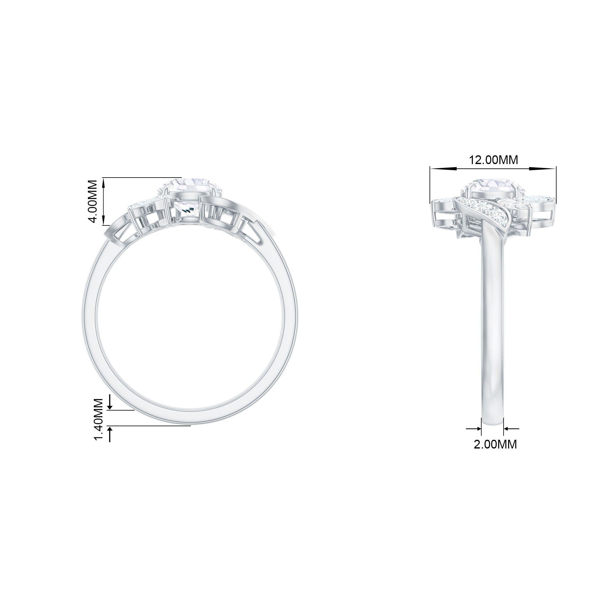 1.5 CT Round and Marquise Moissanite Flower Engagement Ring in Claw Setting Moissanite - ( D-VS1 ) - Color and Clarity - Rosec Jewels