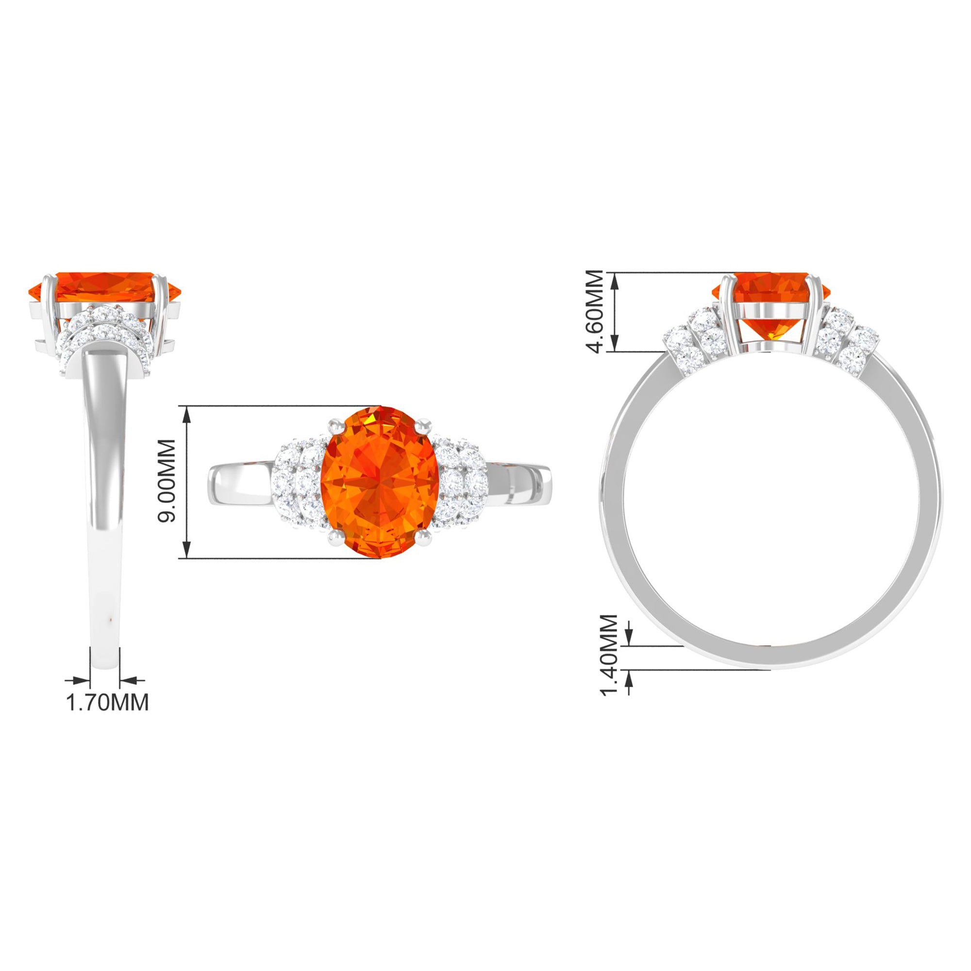 Created Orange Sapphire Solitaire Engagement Ring with Diamond Accent Lab Created Orange Sapphire - ( AAAA ) - Quality - Rosec Jewels