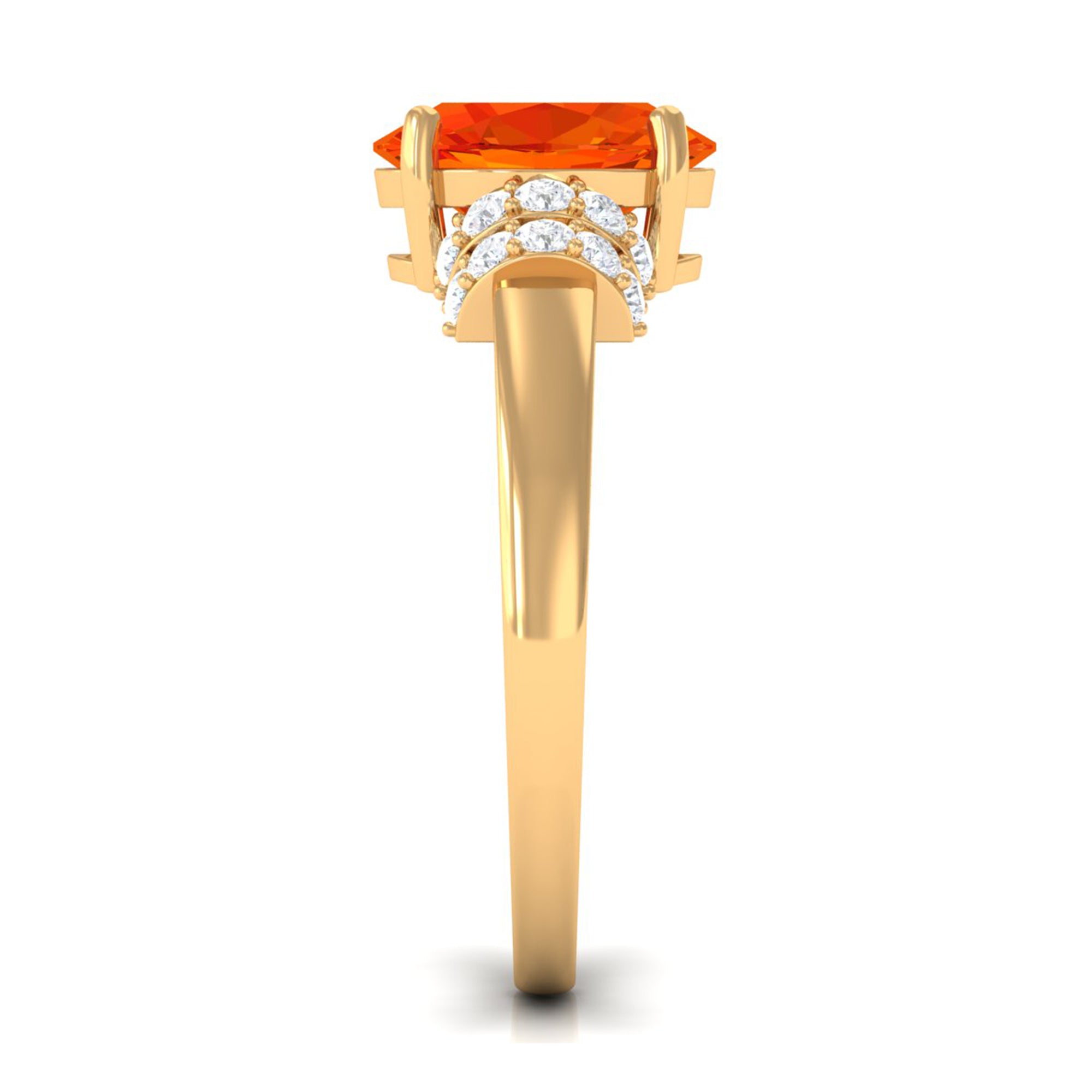 Created Orange Sapphire Solitaire Engagement Ring with Diamond Accent Lab Created Orange Sapphire - ( AAAA ) - Quality - Rosec Jewels