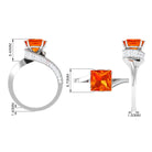 Princess Cut Lab Grown Orange Sapphire Bypass Engagement Ring Lab Created Orange Sapphire - ( AAAA ) - Quality - Rosec Jewels