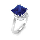 Unique Created Blue Sapphire Solitaire Engagement Ring Lab Created Blue Sapphire - ( AAAA ) - Quality - Rosec Jewels