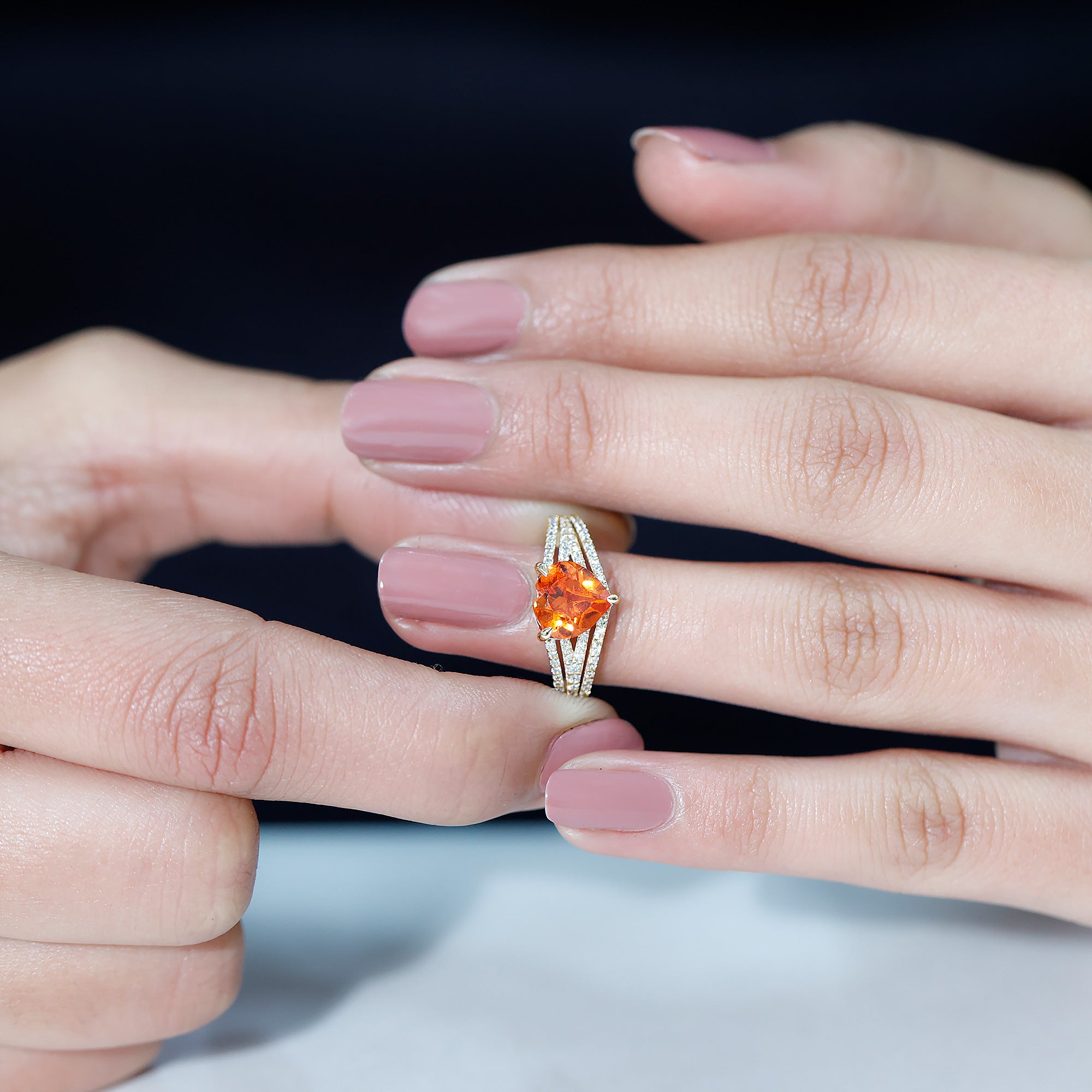 Created Orange Sapphire Heart Engagement Ring with Diamond Lab Created Orange Sapphire - ( AAAA ) - Quality - Rosec Jewels