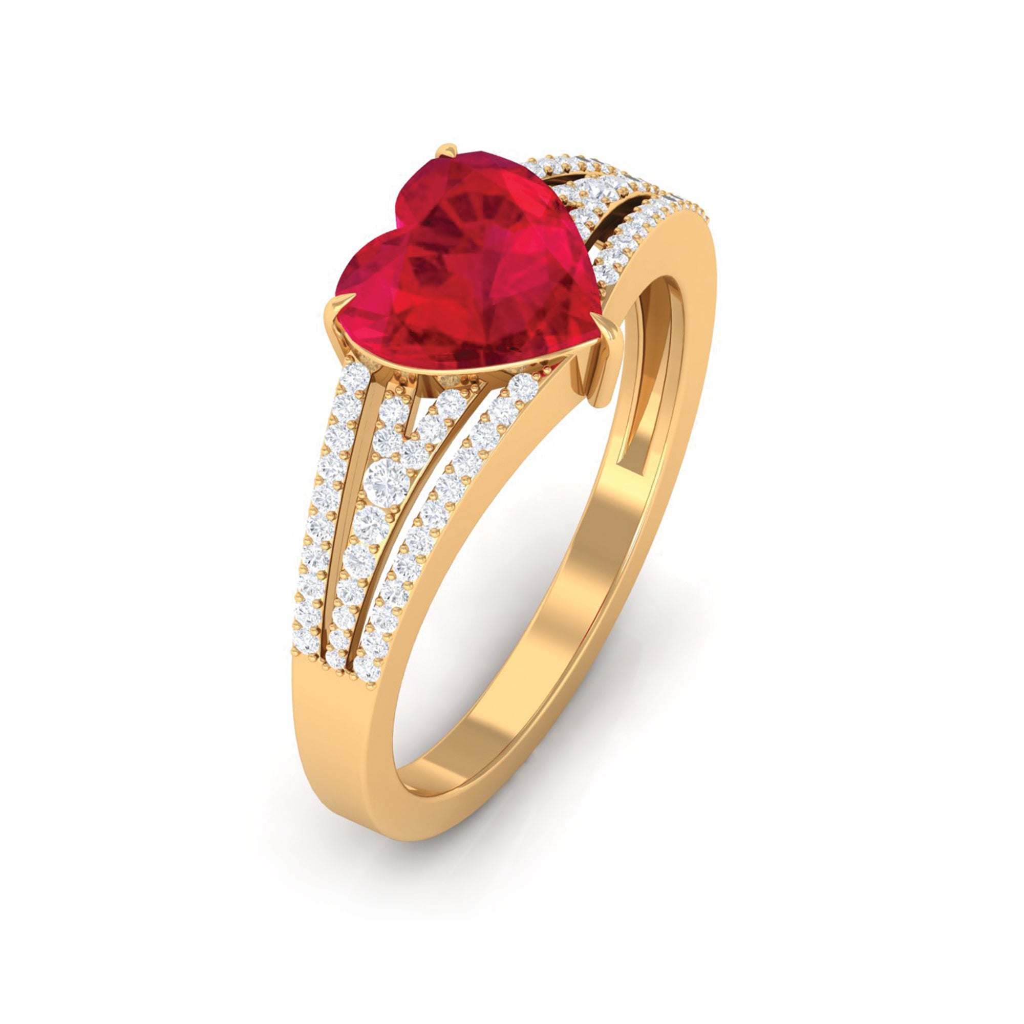 Heart Shape Created Ruby Engagement Ring with Diamond Lab Created Ruby - ( AAAA ) - Quality - Rosec Jewels