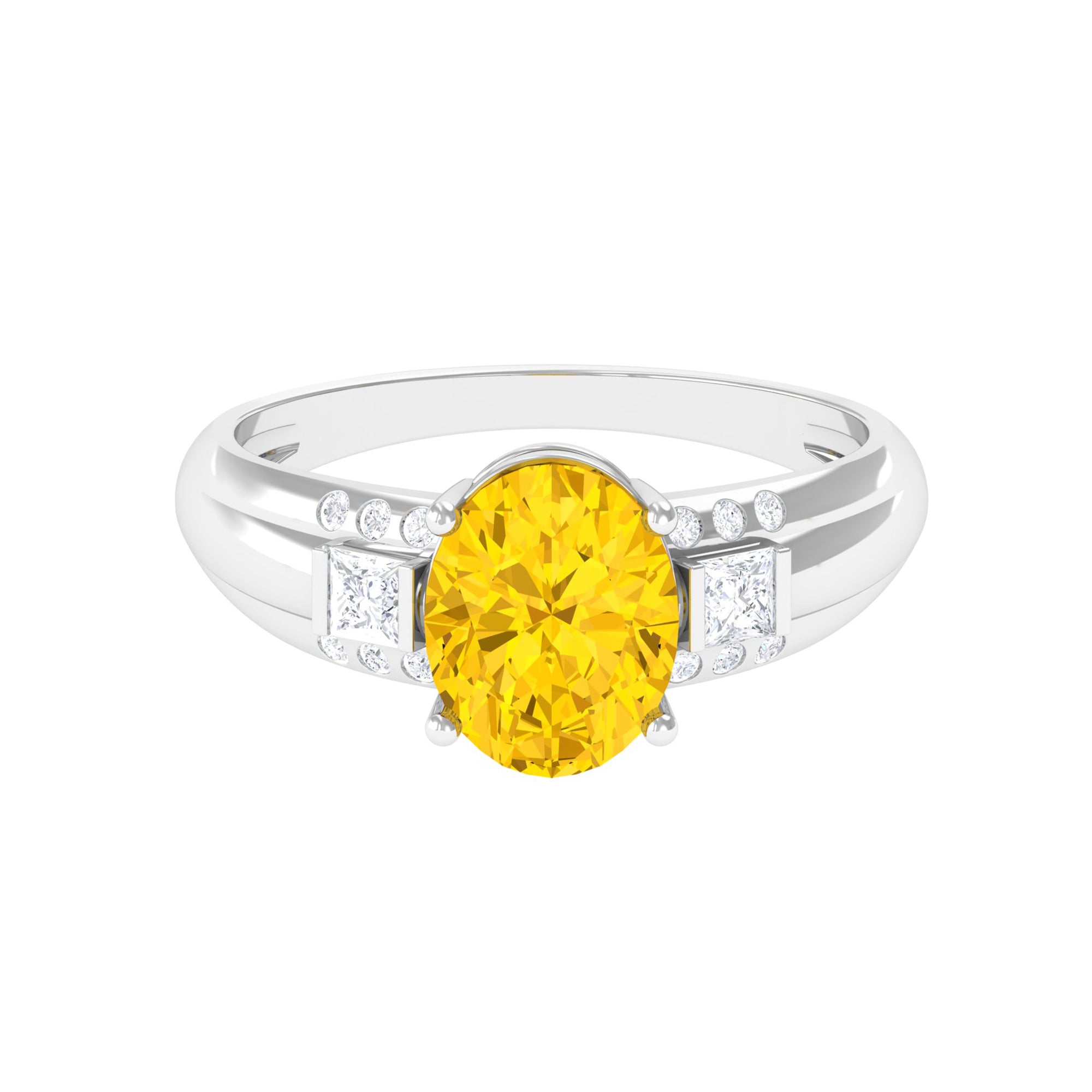 Oval Created Yellow Sapphire Solitaire Engagement Ring with Diamond Lab Created Yellow Sapphire - ( AAAA ) - Quality - Rosec Jewels