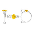 Oval Created Yellow Sapphire Solitaire Engagement Ring with Diamond Lab Created Yellow Sapphire - ( AAAA ) - Quality - Rosec Jewels