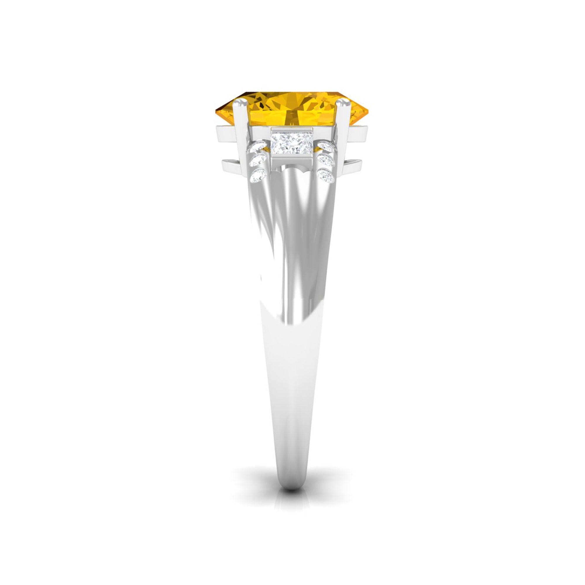 Oval Created Yellow Sapphire Solitaire Engagement Ring with Diamond Lab Created Yellow Sapphire - ( AAAA ) - Quality - Rosec Jewels