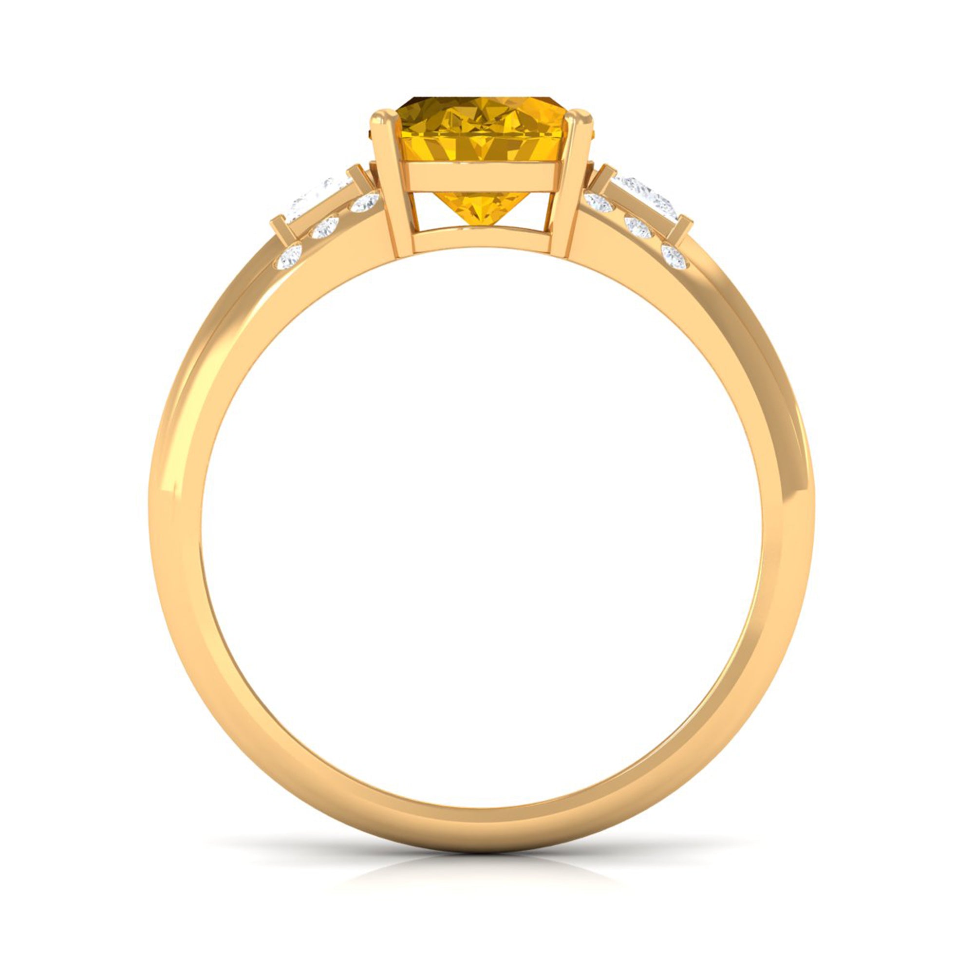 Oval Created Yellow Sapphire Solitaire Engagement Ring with Diamond Lab Created Yellow Sapphire - ( AAAA ) - Quality - Rosec Jewels