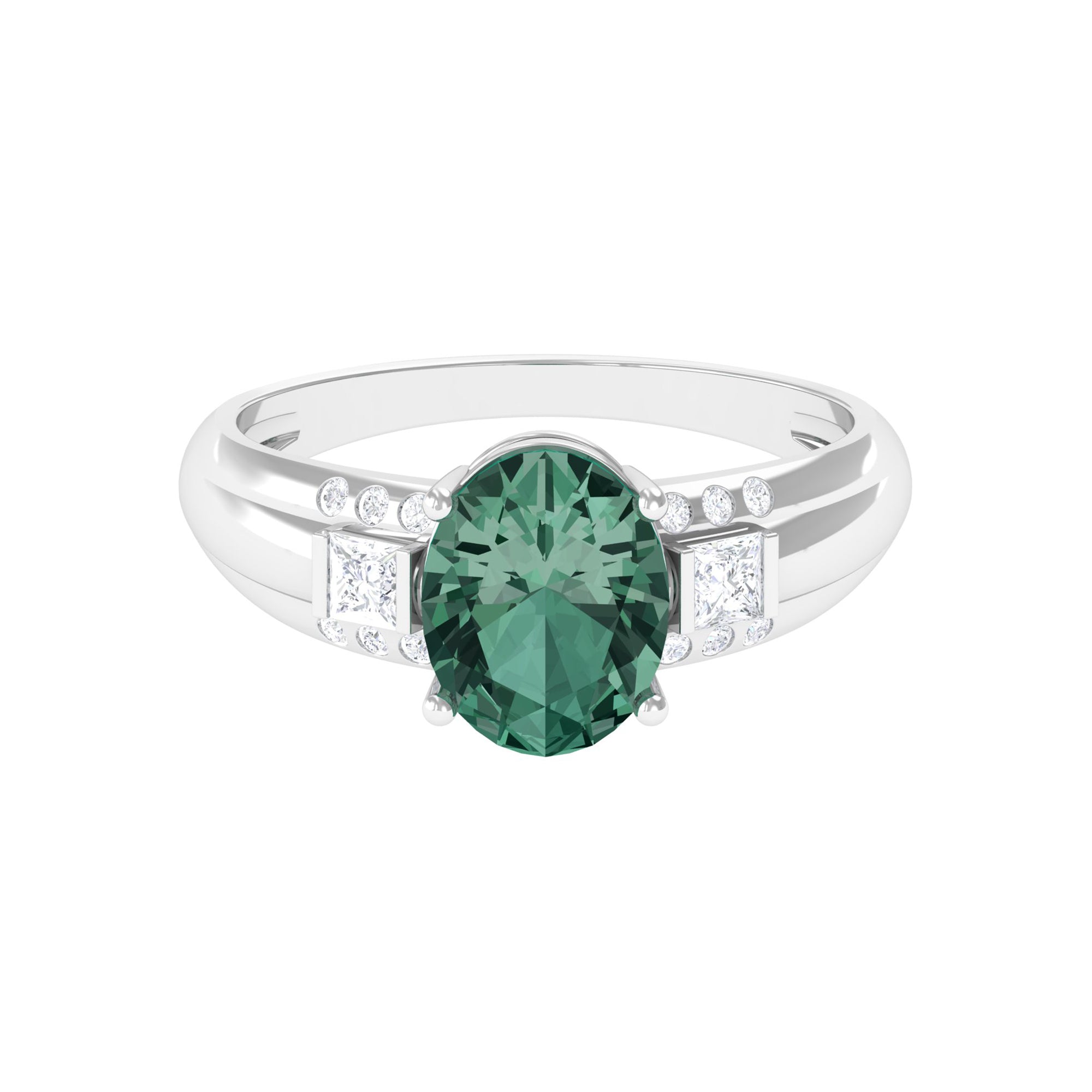 Lab Grown Green Sapphire Solitaire Oval Engagement Ring with Moissanite Lab Created Green Sapphire - ( AAAA ) - Quality - Rosec Jewels