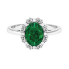 Lab Grown Emerald Vintage Style Engagement Ring with Diamond Lab Created Emerald - ( AAAA ) - Quality - Rosec Jewels