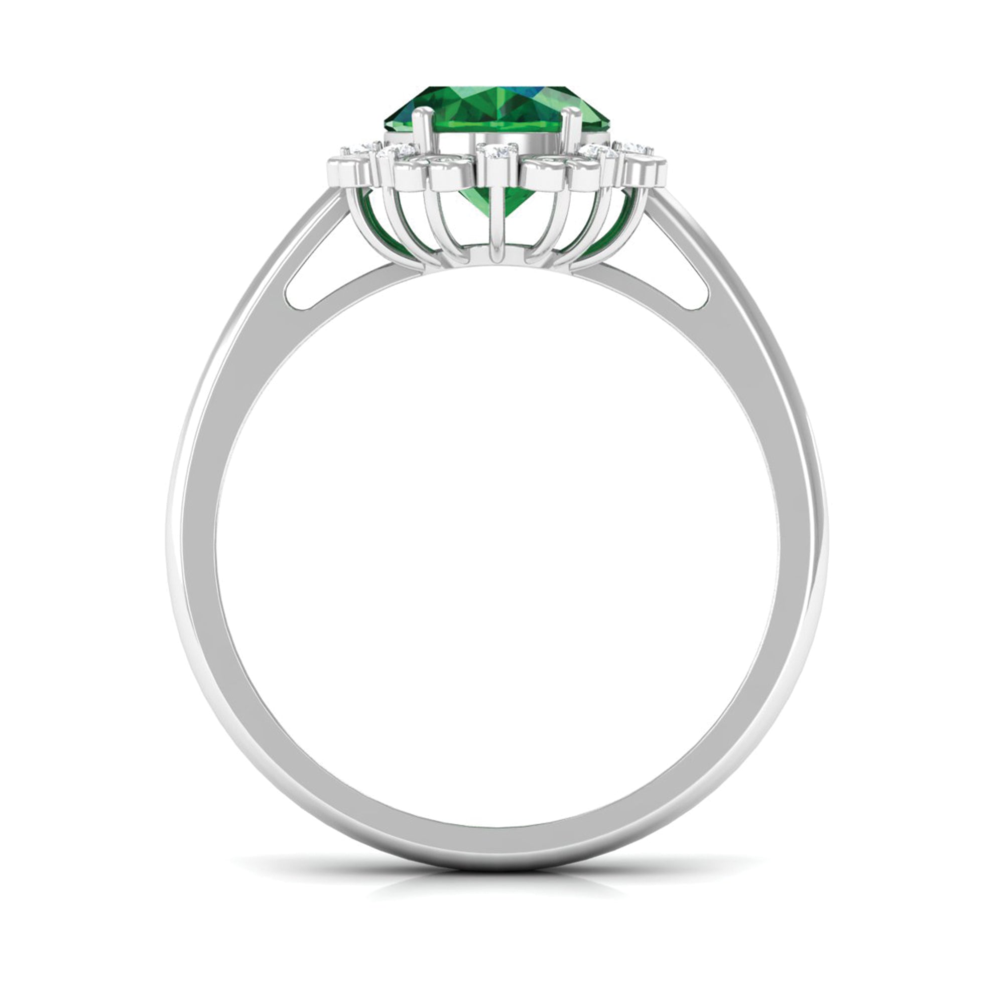 Lab Grown Emerald Vintage Style Engagement Ring with Diamond Lab Created Emerald - ( AAAA ) - Quality - Rosec Jewels