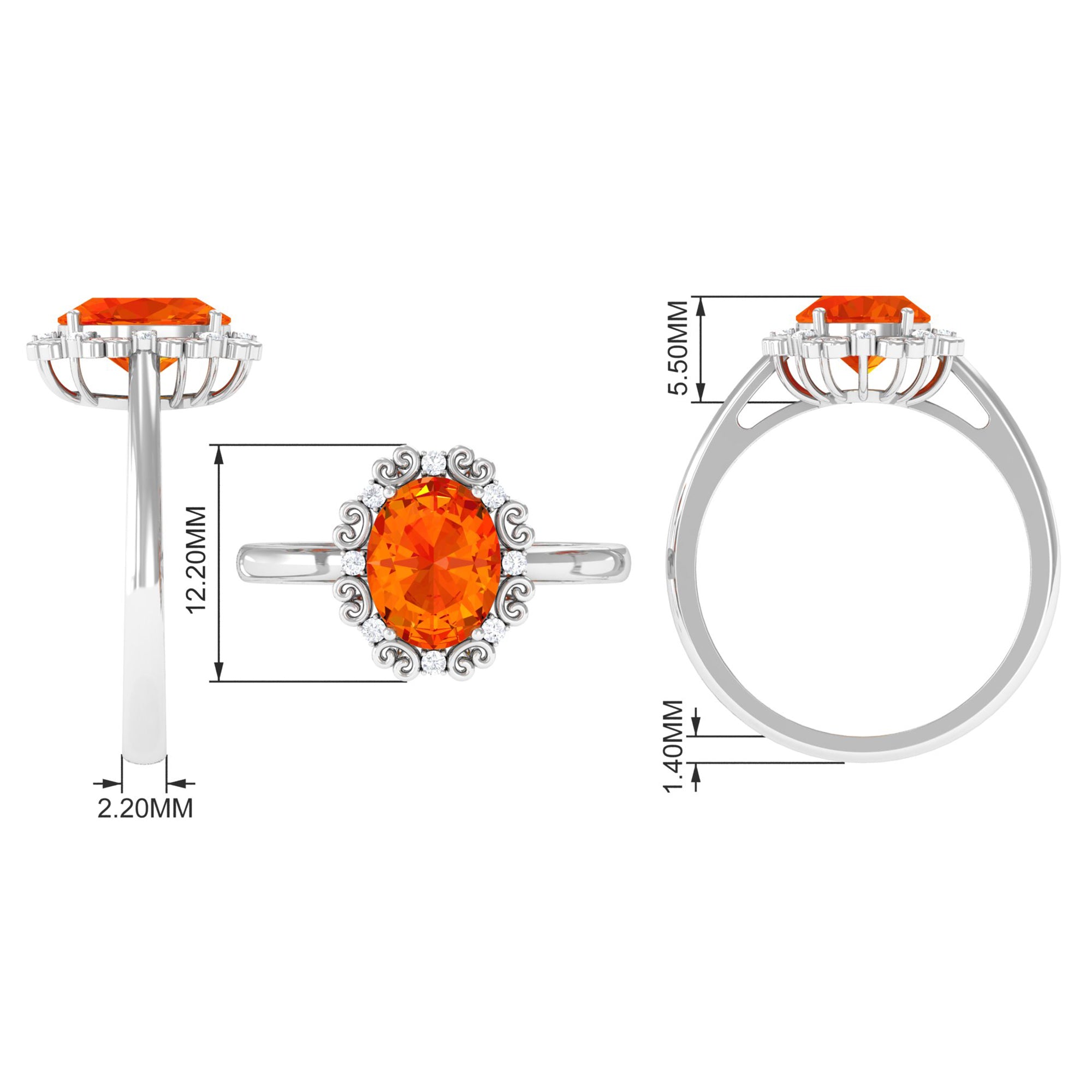 Lab Grown Orange Sapphire Vintage Style Engagement Ring with Diamond Lab Created Orange Sapphire - ( AAAA ) - Quality - Rosec Jewels