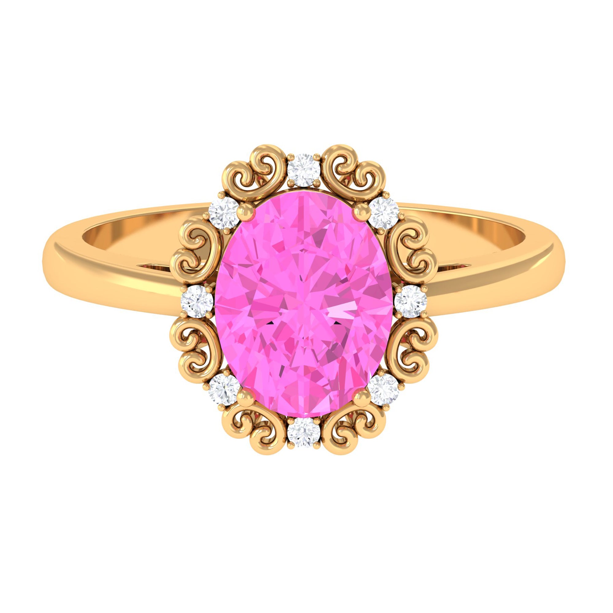 Vintage Style Lab Grown Pink Sapphire Oval Engagement Ring Lab Created Pink Sapphire - ( AAAA ) - Quality - Rosec Jewels