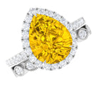 Lab Grown Yellow Sapphire Engagement Ring with Diamond Wedding Band Lab Created Yellow Sapphire - ( AAAA ) - Quality - Rosec Jewels