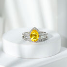 Lab Grown Yellow Sapphire Engagement Ring with Diamond Wedding Band Lab Created Yellow Sapphire - ( AAAA ) - Quality - Rosec Jewels