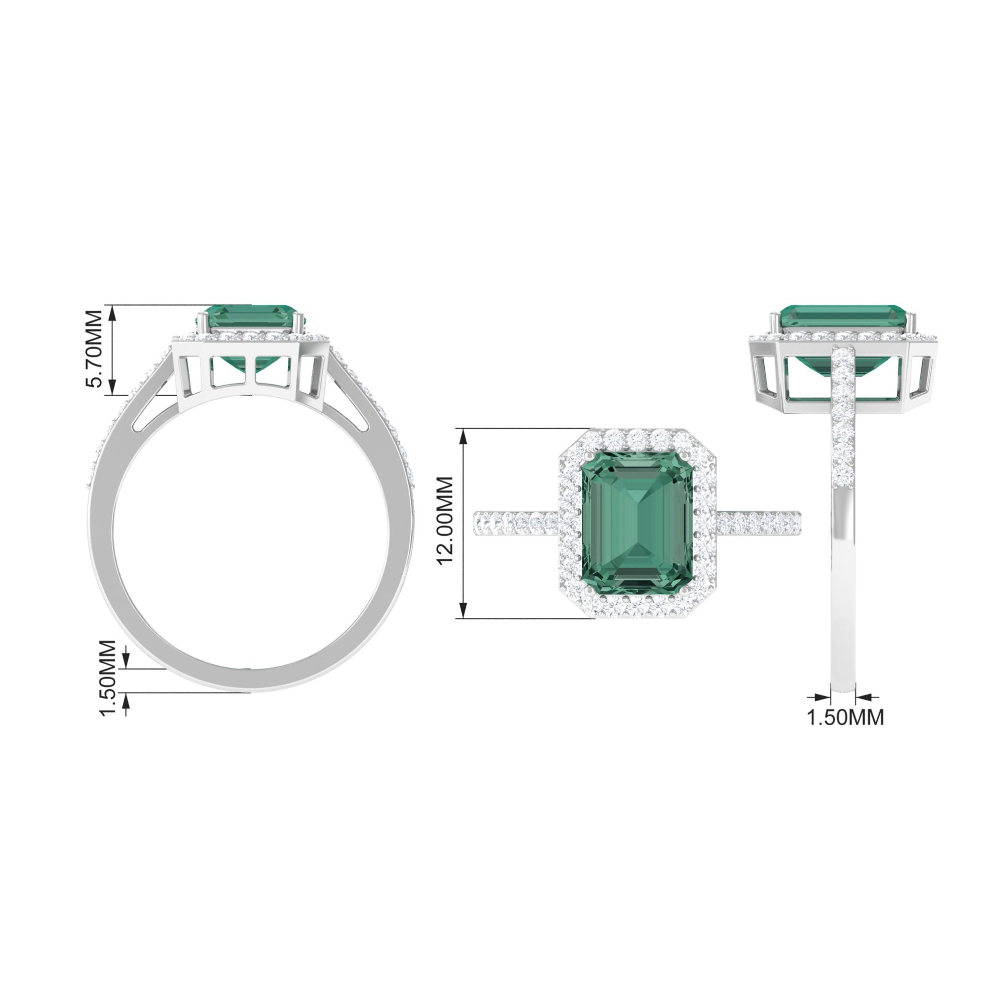 Lab Grown Green Sapphire Emerald Cut Engagement Ring with Moissanite Lab Created Green Sapphire - ( AAAA ) - Quality - Rosec Jewels