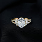 Solitaire Cubic Zirconia Oval Engagement Ring with Side Stones Zircon - ( AAAA ) - Quality - Rosec Jewels