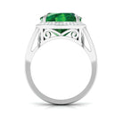 Cushion Cut Created Emerald Halo Cocktail Ring with Diamond Lab Created Emerald - ( AAAA ) - Quality - Rosec Jewels