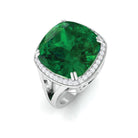 Cushion Cut Created Emerald Halo Cocktail Ring with Diamond Lab Created Emerald - ( AAAA ) - Quality - Rosec Jewels