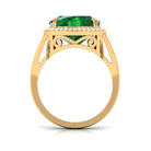 Cushion Cut Created Emerald Halo Cocktail Ring with Diamond Lab Created Emerald - ( AAAA ) - Quality - Rosec Jewels