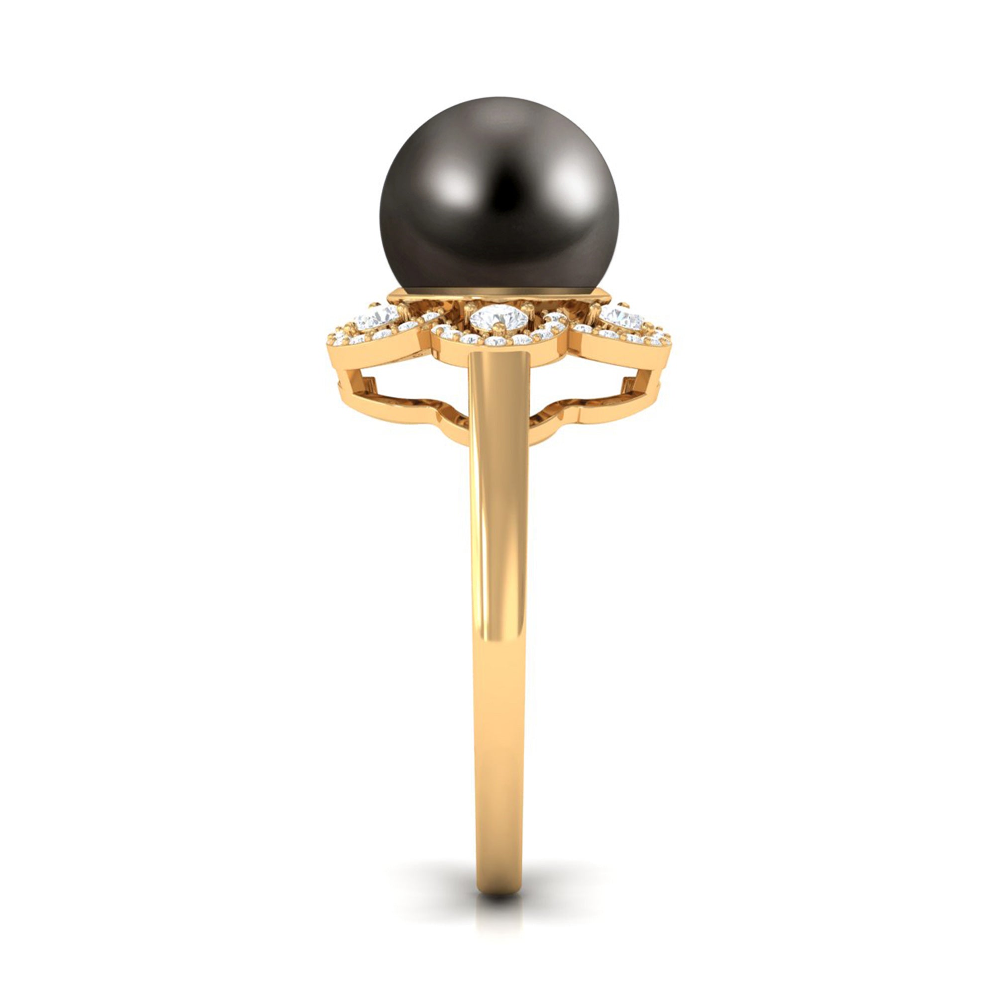 Natural Tahitian Pearl Flower Cocktail Ring with Diamond Tahitian pearl - ( AAA ) - Quality - Rosec Jewels