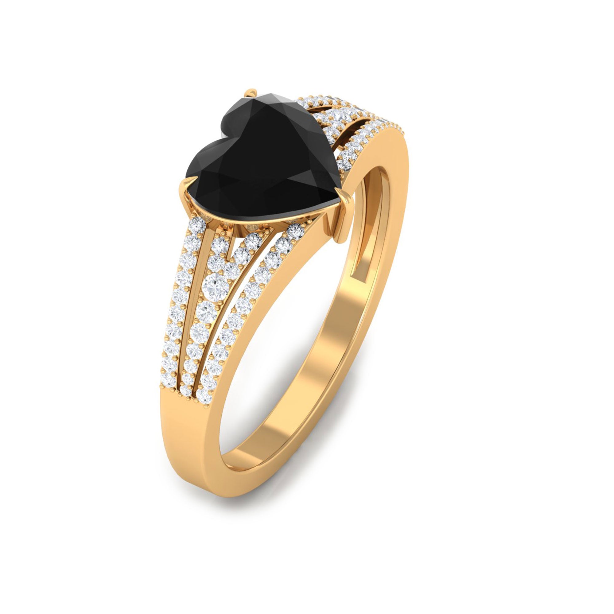 Created Black Diamond Heart Engagement Ring with Diamond Lab Created Black Diamond - ( AAAA ) - Quality - Rosec Jewels