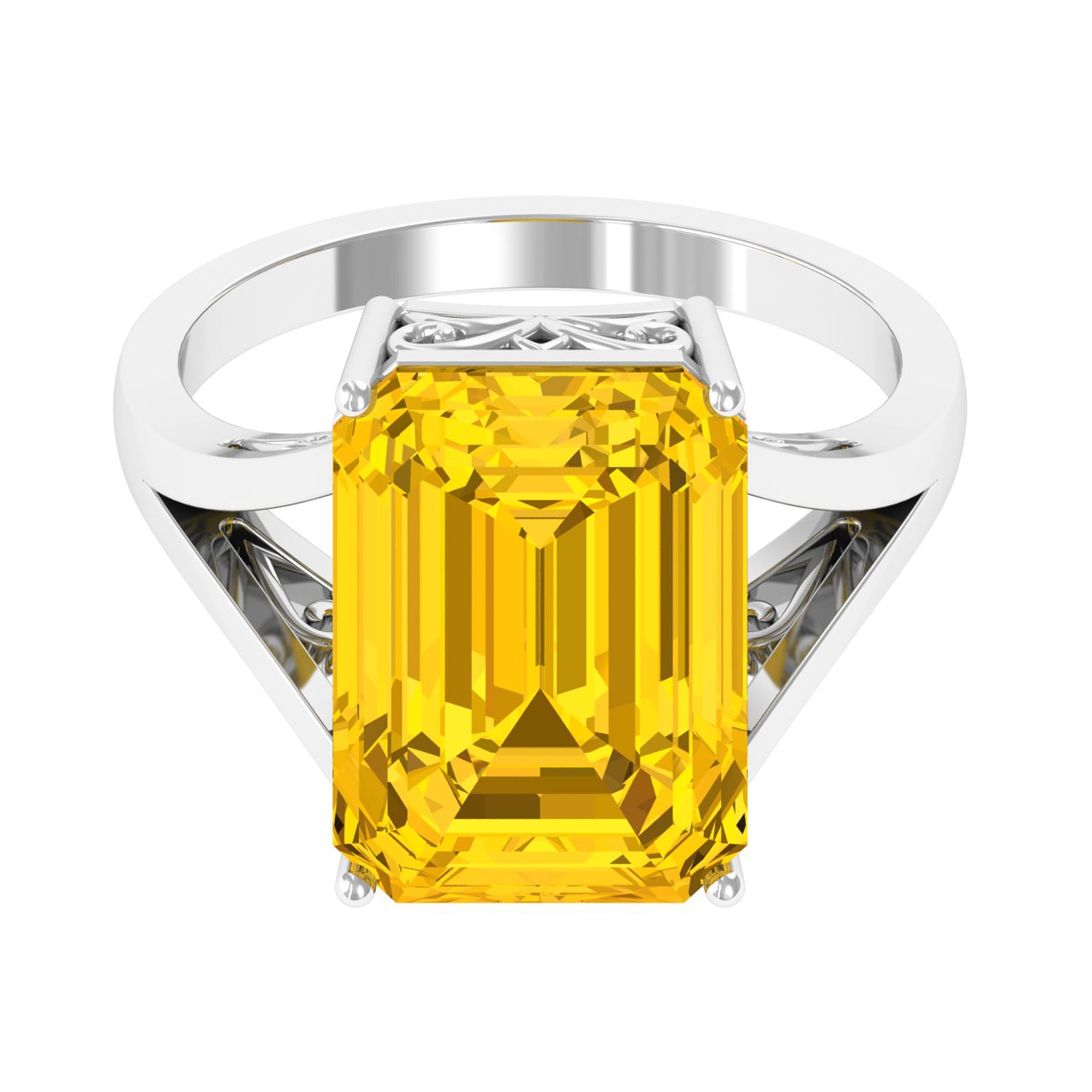 Solitaire Created Yellow Sapphire Split Shank Engagement Ring Lab Created Yellow Sapphire - ( AAAA ) - Quality - Rosec Jewels