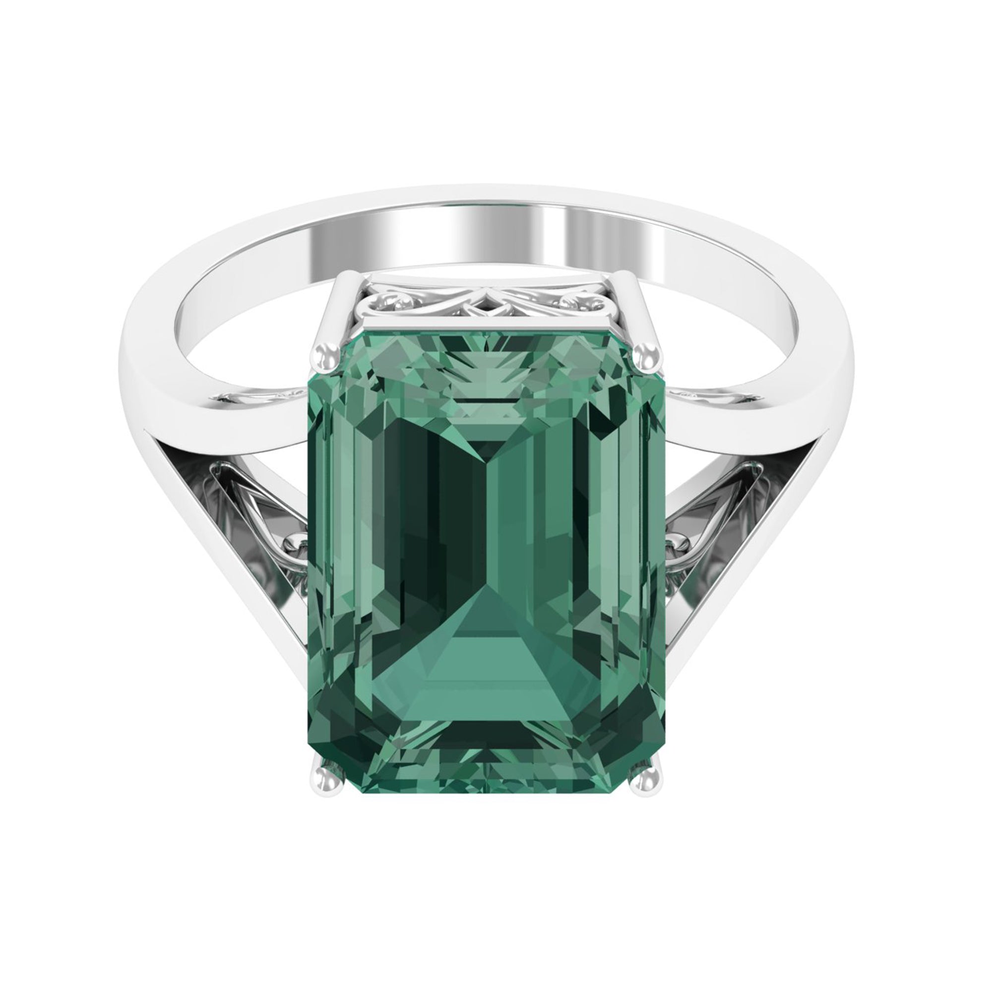 Created Green Sapphire Split Shank Engagement Ring Lab Created Green Sapphire - ( AAAA ) - Quality - Rosec Jewels