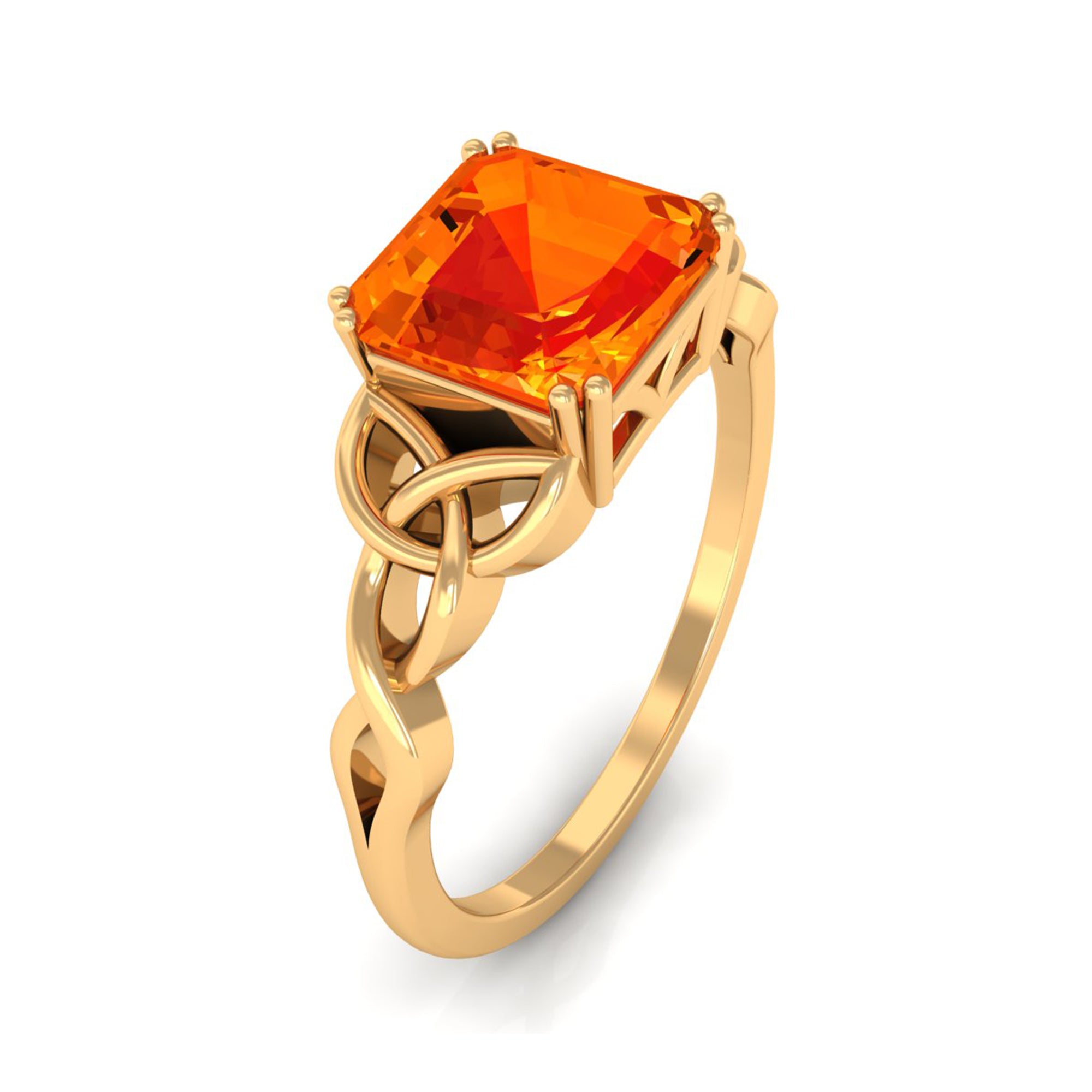 8 MM Asscher Cut Lab Grown Orange Sapphire Solitaire Celtic Engagement Ring Lab Created Orange Sapphire - ( AAAA ) - Quality - Rosec Jewels